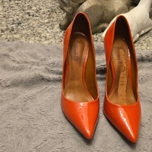 SCHUTZ Vibrant Orange Patent Leather Heels